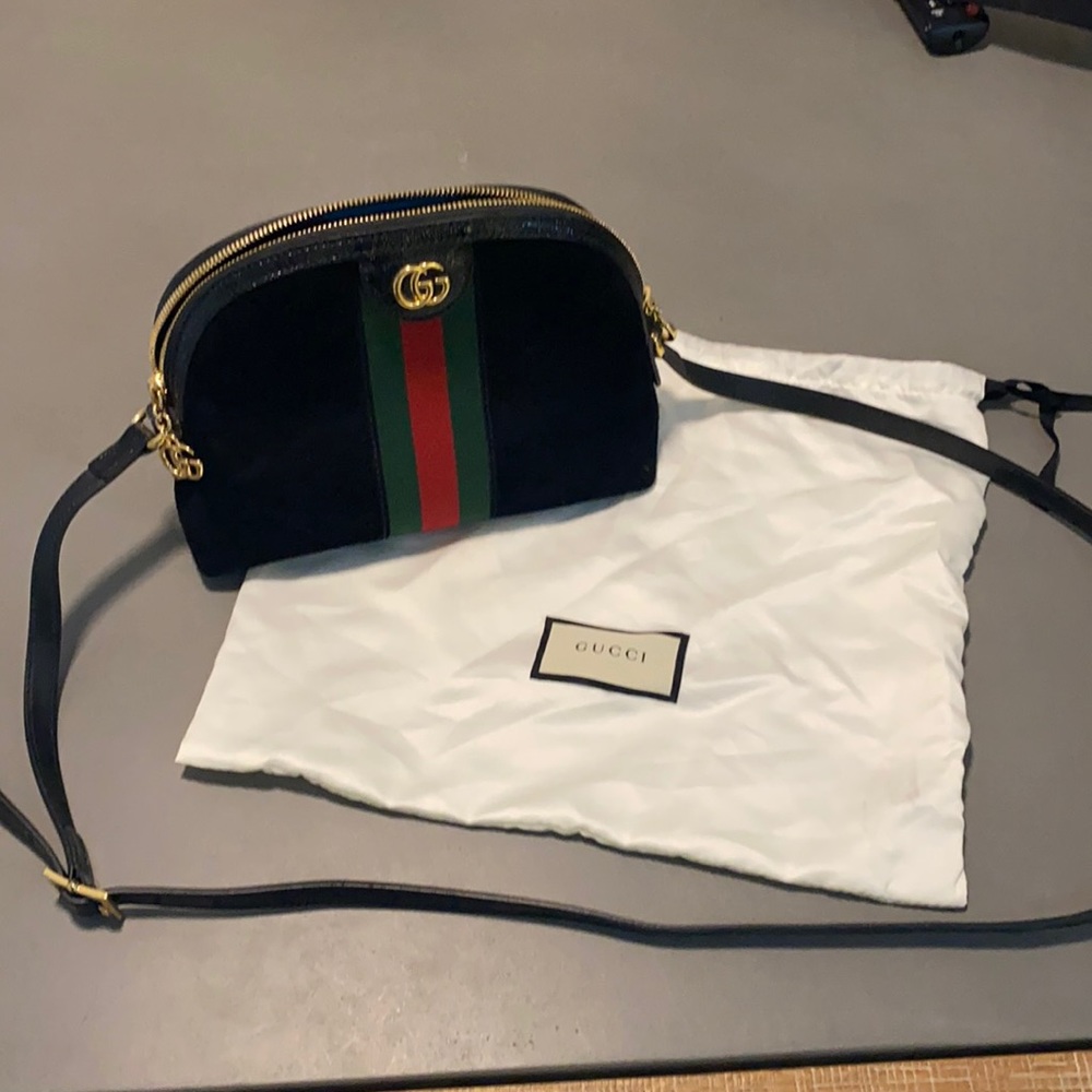 GUCCI Ophidia Black Suede Crossbody Bag